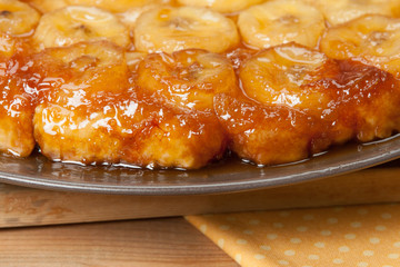 Traditional Homemade Banana Caramel Pie. French Tart Tatin.