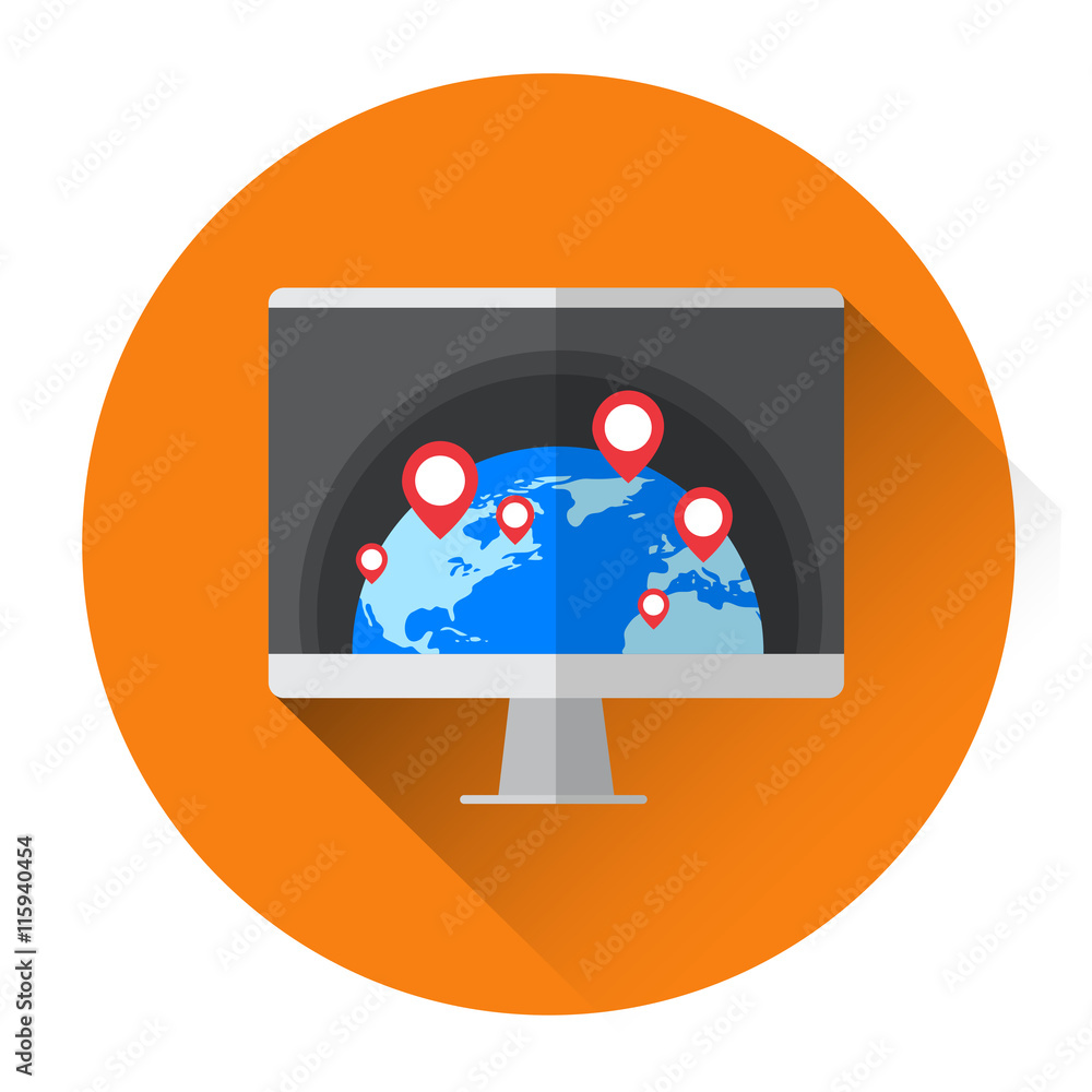Poster earth globe navigation computer monitor icon