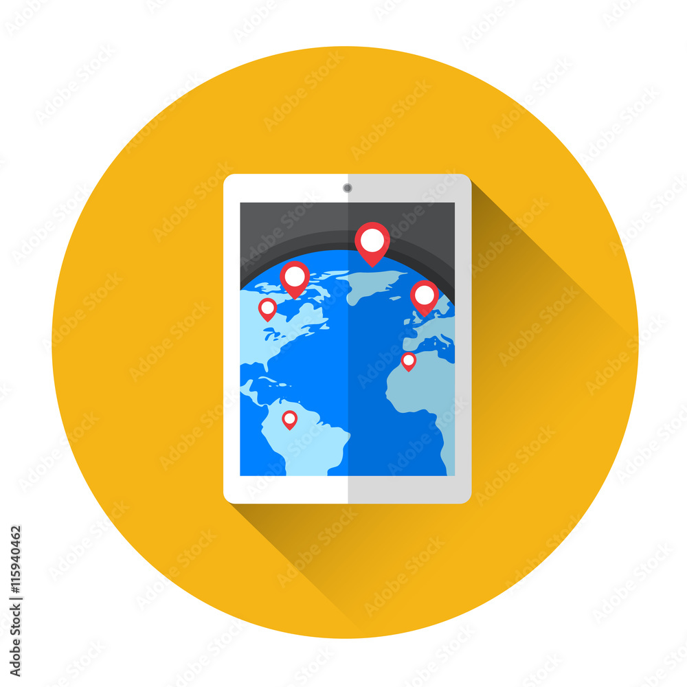 Poster earth globe navigation tablet computer icon
