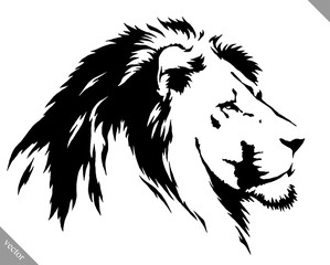 black and white linear paint draw lion vector illustration