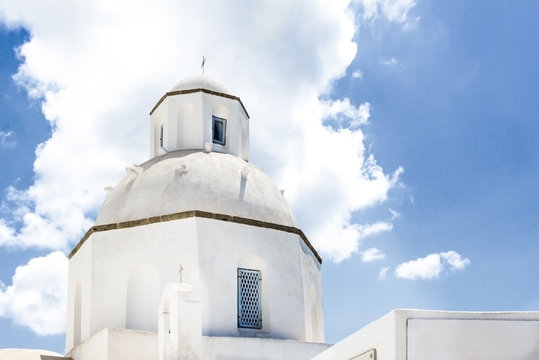 White church in Thira on Santorini Island, Greece