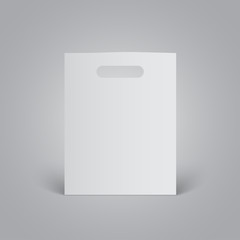 White paper bag mockup with handles on grey background
