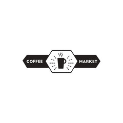 black vector icon on white background emblem of hot coffee