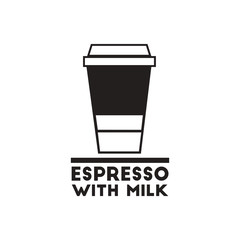black vector icon on white background espresso with milk