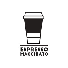 black vector icon on white background espresso macchiato to go