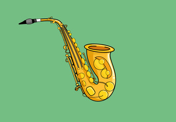vector illustration of a saxophone instrument on green background. eps 10