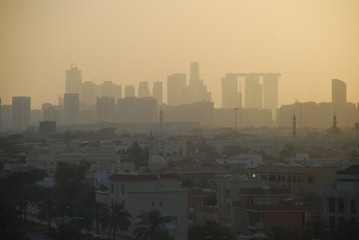 Fototapeta na wymiar Foggy city view, capital of Arab Emirates