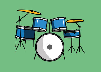 vector illustration of drum set on green background. eps 10