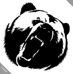 black and white ink draw bear vector illustration