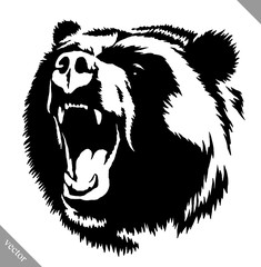 black and white ink draw bear vector illustration