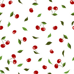 Pattern with cherries and leaves for design, fabric, labels.