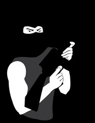 Illustration of terrorist with rifle against black background