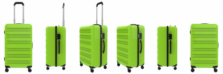 green luggages on white background