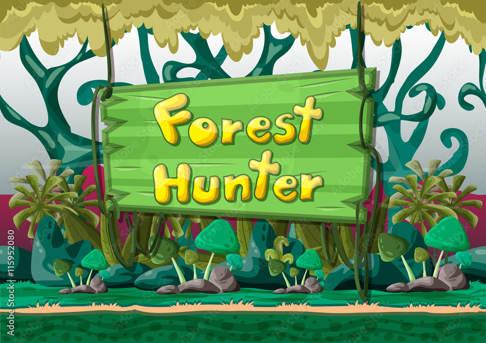 Poster cartoon vector landscape with separated layers for game and animation, game design asset