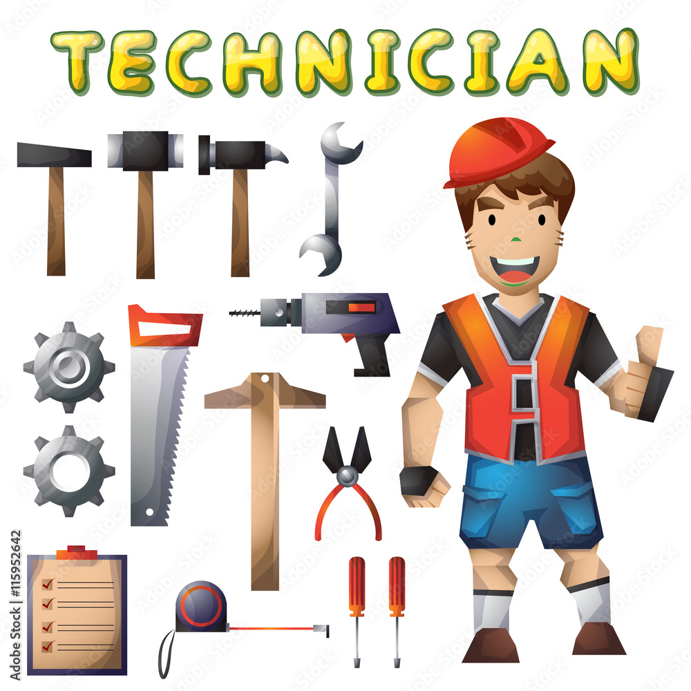 Poster technician vector cartoon with separated layers for game and animation, game design asset