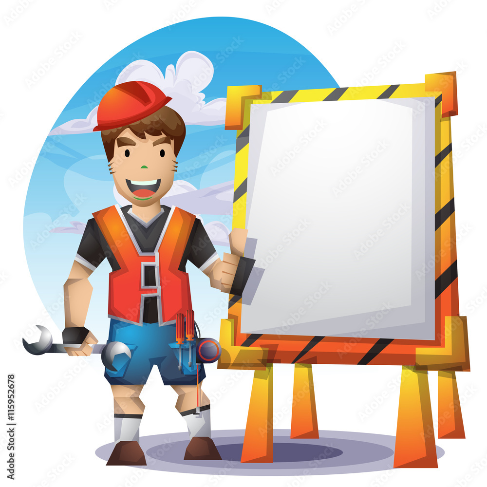 Poster technician vector cartoon with separated layers for game and animation, game design asset