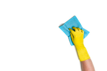Hand cleaning against a white background