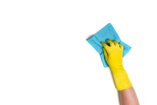 Hand cleaning against a white background