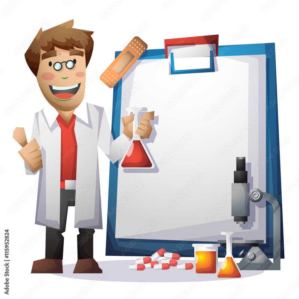 Poster scientist vector cartoon with separated layers for game and animation, game design asset
