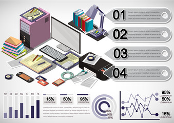 illustration of info graphic interior office concept in isometric graphic