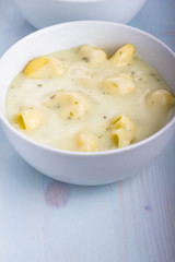 Chicken soup with noodles.