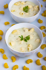 Chicken soup with noodles.