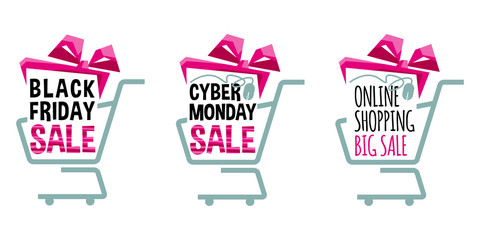 Labels for Black Friday and Cyber Monday. Shopping sale concept.