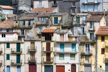 Fototapeta na wymiar Sicilian village with houses built above each other