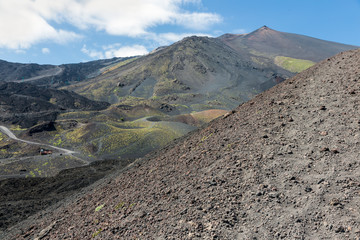 Slopes of Mount Etna covered with ashes and stones, Sicily, Italy