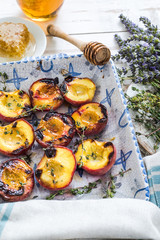 summer dessert, peaches baked with honey