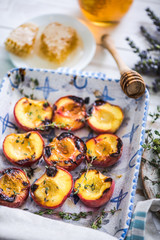 baked peaches close up