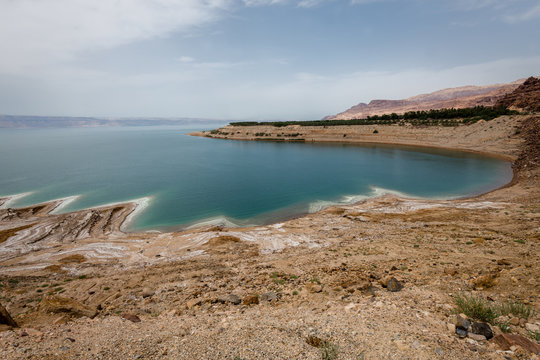 Landscape view of the Dead Sea coastline. Dead Sea, Jordan.