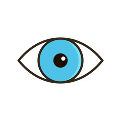 Outlined vector blue eye icon isolated on white background.