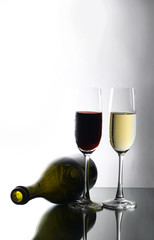 two glass with champagne on a wooden table