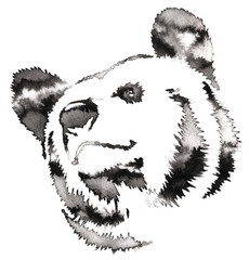 black and white painting with water and ink draw bear illustration