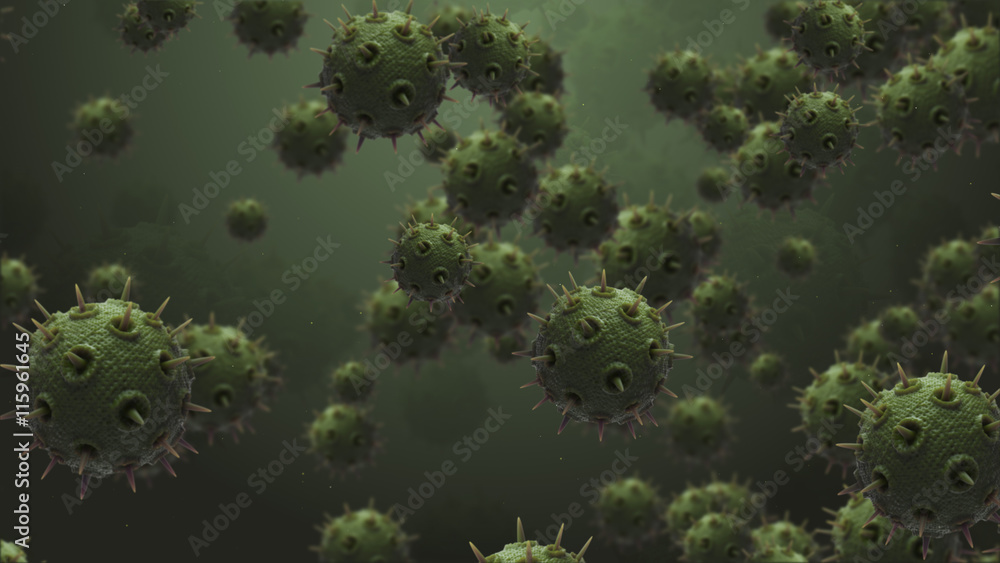 Poster 3d rendering molecule or germ concept with embossed and displaced surface