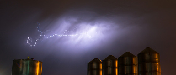 Idaho Thunderstorm Storage Silos Electrical Storm Lightning Strike