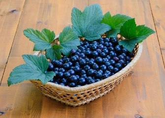 Currants in wicker basket on the table