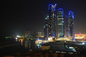 Night city view with skyscrapers, capital of Arab Emirates