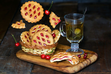 Shortbread cookies and cherries hung 