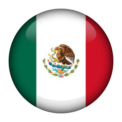 Round glossy Button with flag of Mexico