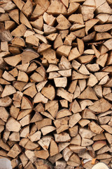 Stacked chopped firewood as background