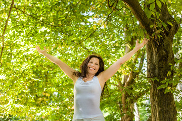 happy woman in menopause - obrazy, fototapety, plakaty