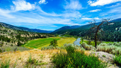 Fertile Farmland amidst the mountains along the Nicola River between Merritt and Spences Bridge in British Columbia