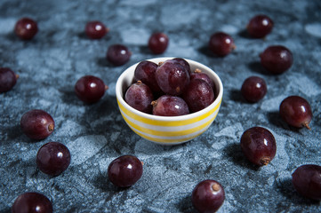 Fresh grape fruits on marble table. Flat lay.