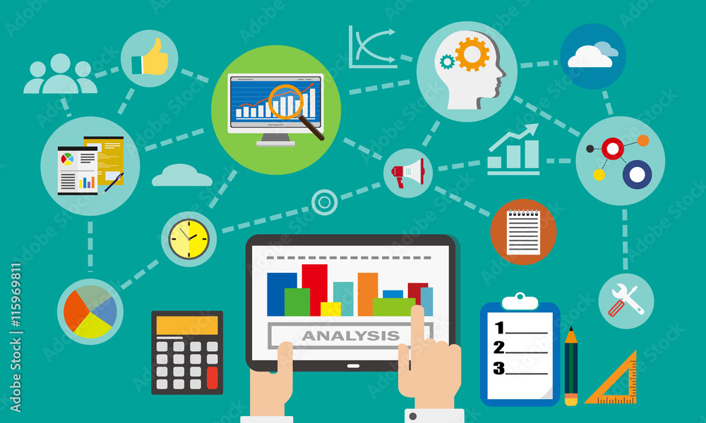 Wall mural financial analysis concept on tablet pc