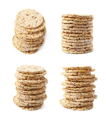 Pile of diet rice crackers isolated