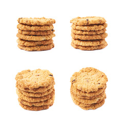 Pile stack of oatmeal cookies isolated