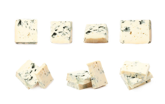 Blue cheese slices isolated