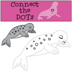 Educational game: Connect the dots. Little cute spotted baby seal